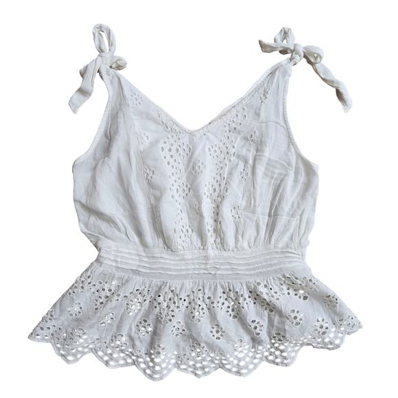 Cynthia Rowley Womens Cottagecore Boho Tie -strap Peplum White Eyelet Tank Top L - Picture 1 of 11